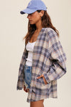 Loose Fit Button Down Plaid Over Shirt