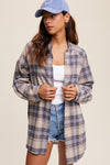 Loose Fit Button Down Plaid Over Shirt