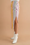 Multi Stripe Sequin Side Slit Midi Pencil Skirt