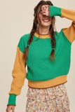 Green Color Block Ribbed Knit Sweater