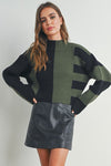Split Colorblock Mock Neck Sweater