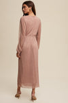 Glittered Wrap Style Long Sleeve Maxi Dress