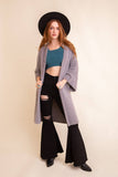 Gray Luxe Winter Faux Mohair Knit Cardigan