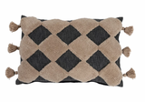 COTTON LUMBAR PILLOW WITH TUFTED DIAMOND PATTERN AND TASSELS